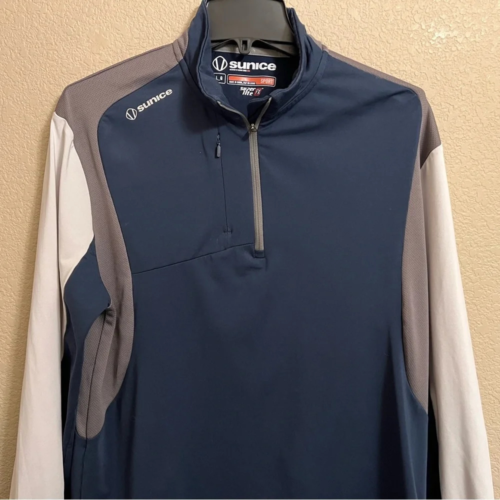 Sunice Golf Pullover Mens Large Blue White Otaki Mid Layer 1/4 Quarter Zip - Picture 4 of 14
